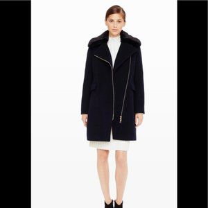 Club Monaco Black Josette Wool and Faux Fur Coat Size XS